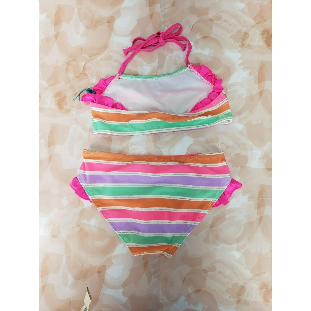Heat Girls Size 10/12 Rainbow‎ Striped 2 Piece Swimsuit